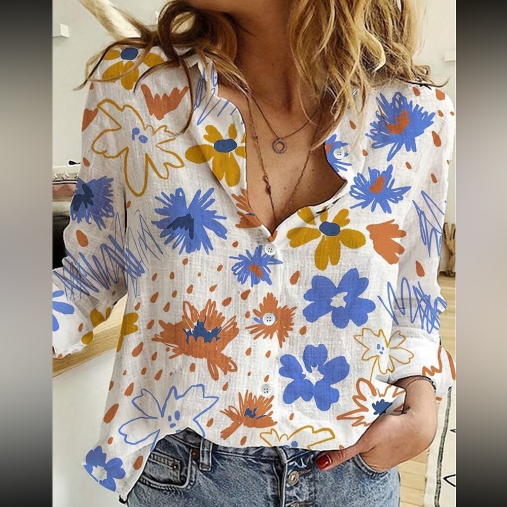 Boho floral print button down shirt